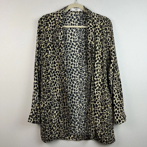 MNG Casual Leopard Print Open Front Jacket Womens S Oversized Lagenlook Mobwife - Picture 1 of 10